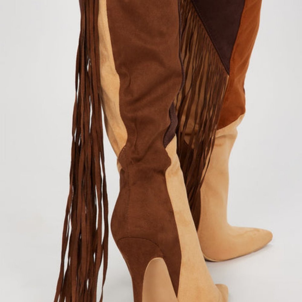 " COWGIRL FRINGE " Knee High Fringe Boots - COLOR BLOCK  ( BRAND NEW !!!!! - Picture 3 of 6